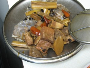 After straining, these are the trowaway bits. Of note: the fermented tofu blocks really imparted a beautiful addition to the stock