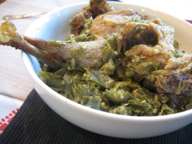 "AYAM SAMBAL PETE IJO". $8. This was a very lean chicken, roasted maybe, and then mixed with a delicious spicy sambal of green chiles. Fiery and delicious. Remnicient of Northern Thai jaew, perfect for eating with sticky rice.