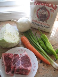 Ingredients, minus garlic, soy sauce, and vinegar.